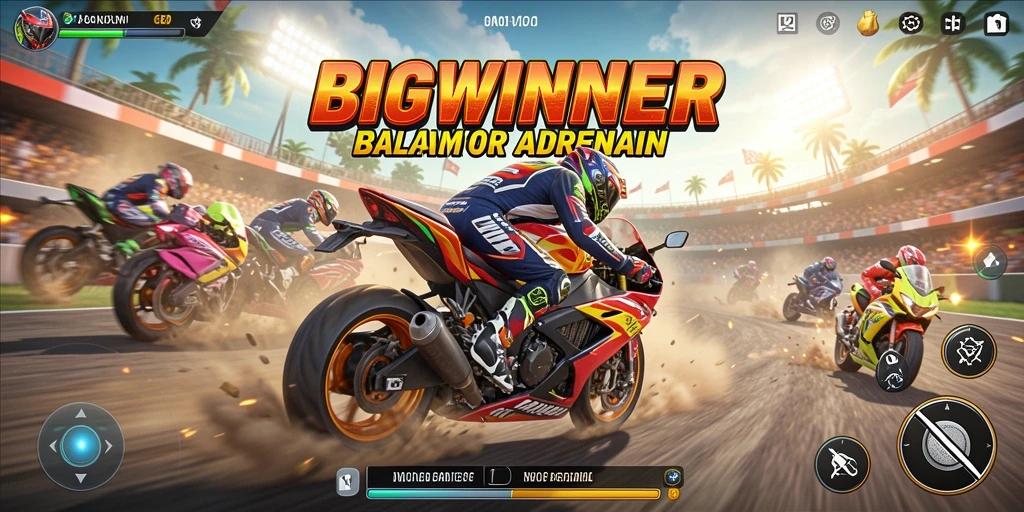 Screenshot gameplay menunjukkan balapan motor yang menegangkan dan menantang.