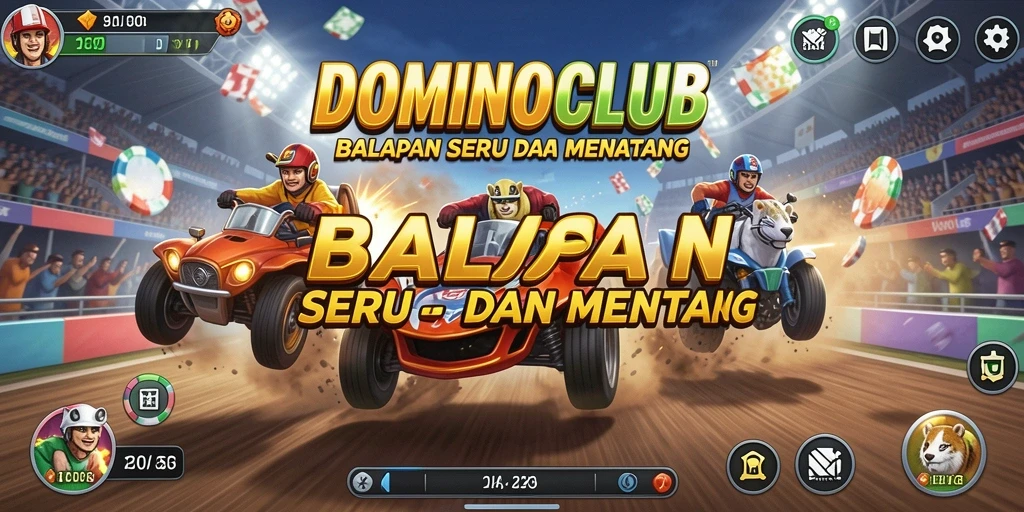 Screenshot gameplay DOMINOCLUB menampilkan aksi balapan yang mendebarkan.